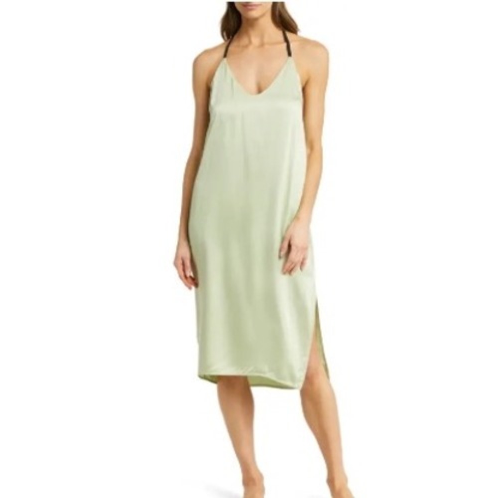 LUNYA Washable Silk Slip Midi Dress Halter Neck Large Ethereal Green New W/ Tags